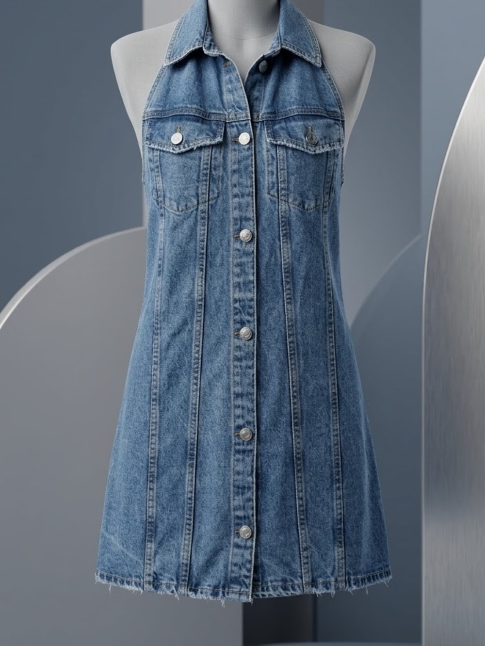 ZARA Classic Blue Denim Halter Dress - S